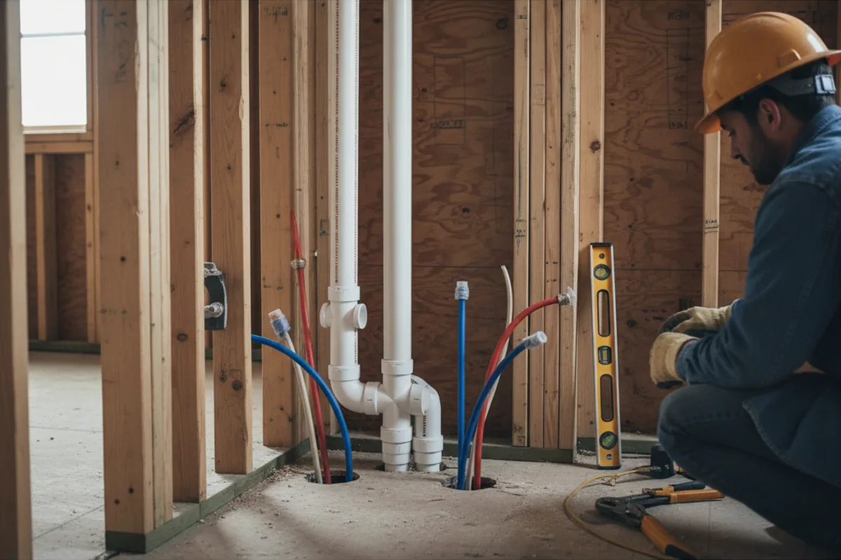 Drain and supply rough-in during Sump Pump Repair in Mount Pleasant